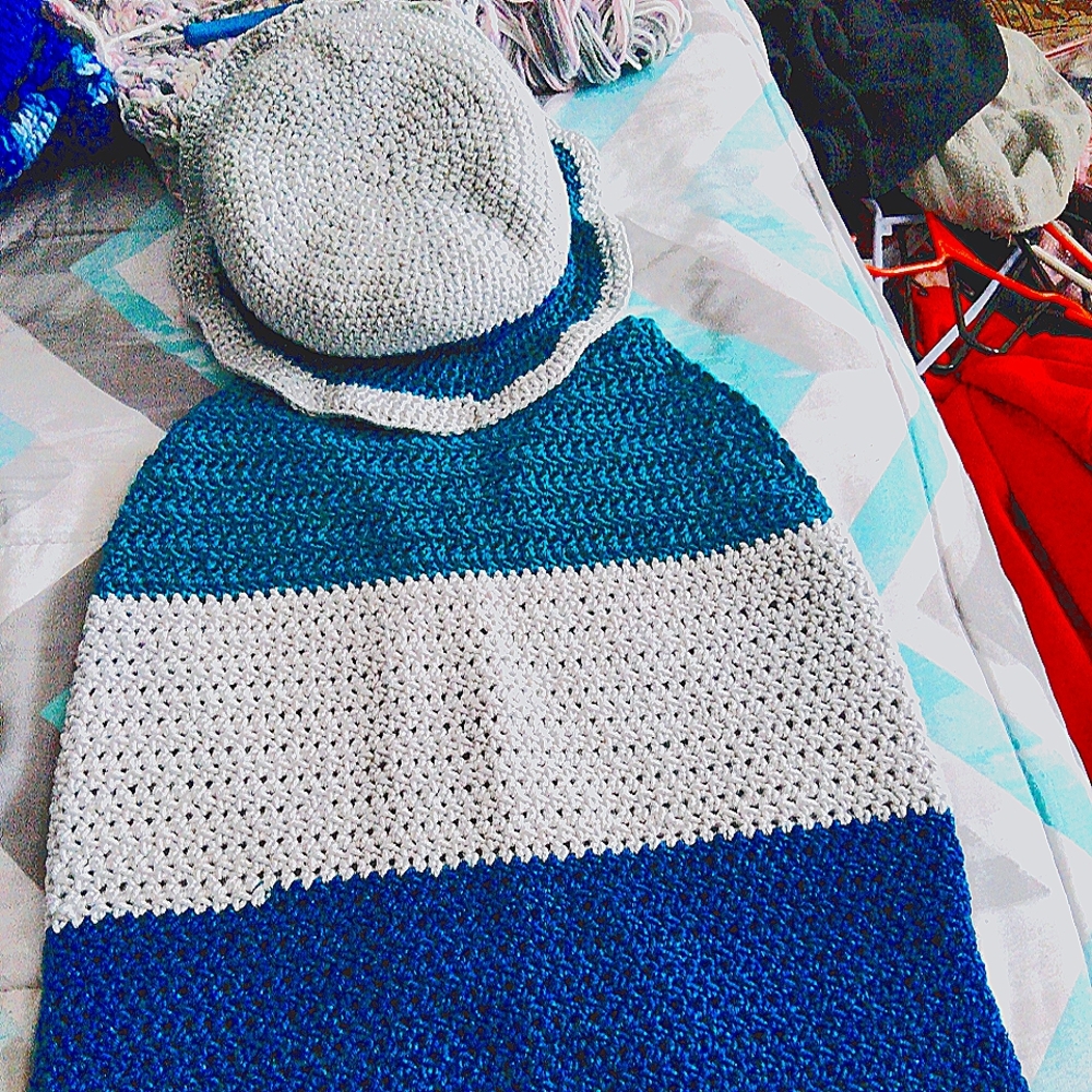 Handmade Blue and Gray Crochet Set